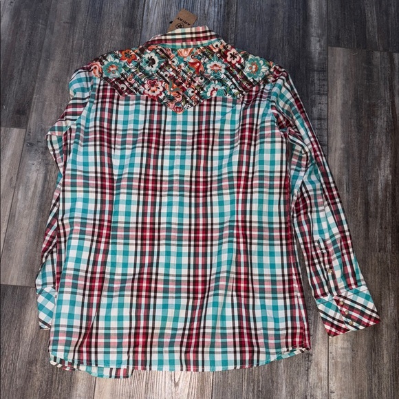 ARIAT Maria Plaid Shirt Embroidered Pearl Snaps Western XL NEW - Picture 5 of 8